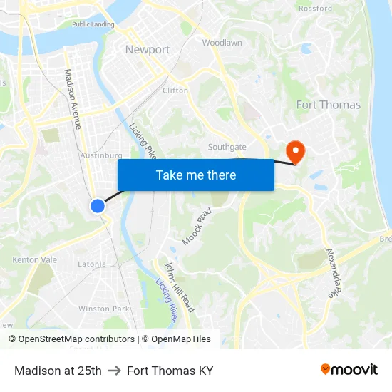 Madison at 25th to Fort Thomas KY map