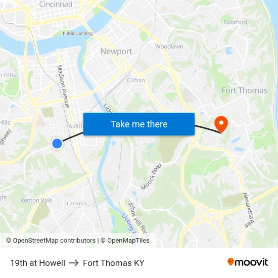 19th at Howell to Fort Thomas KY map