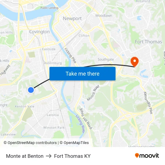 Monte at Benton to Fort Thomas KY map
