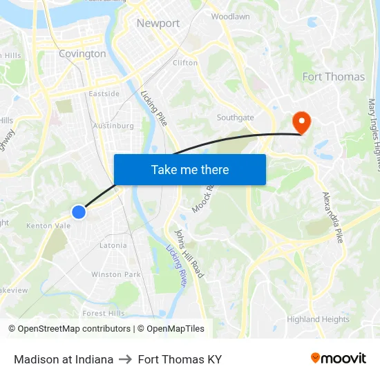 Madison at Indiana to Fort Thomas KY map
