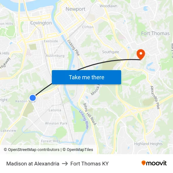 Madison at Alexandria to Fort Thomas KY map