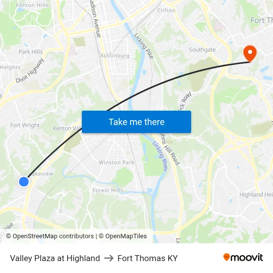 Valley Plaza at Highland to Fort Thomas KY map