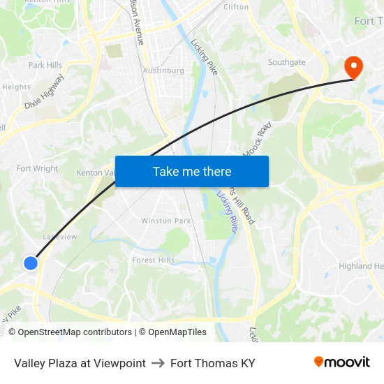 Valley Plaza at Viewpoint to Fort Thomas KY map