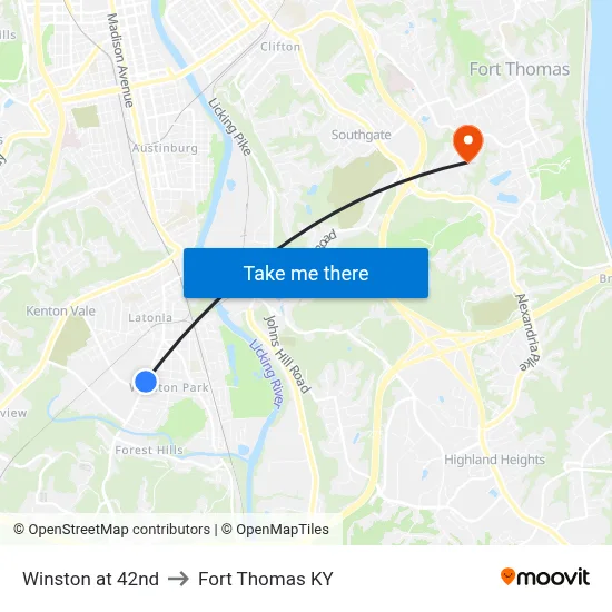 Winston at 42nd to Fort Thomas KY map