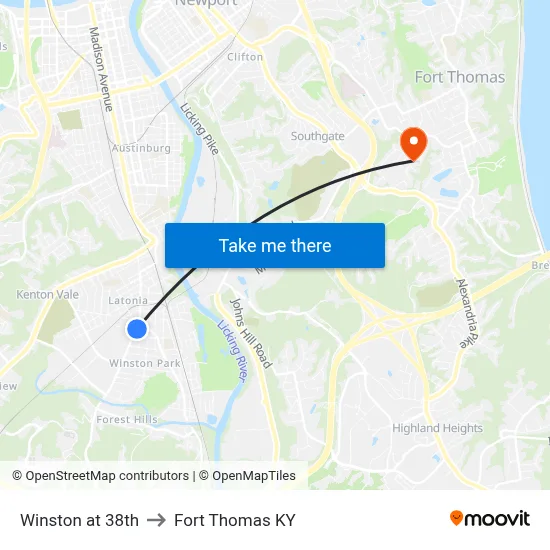 Winston at 38th to Fort Thomas KY map