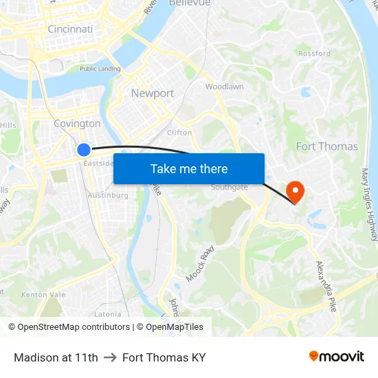Madison at 11th to Fort Thomas KY map