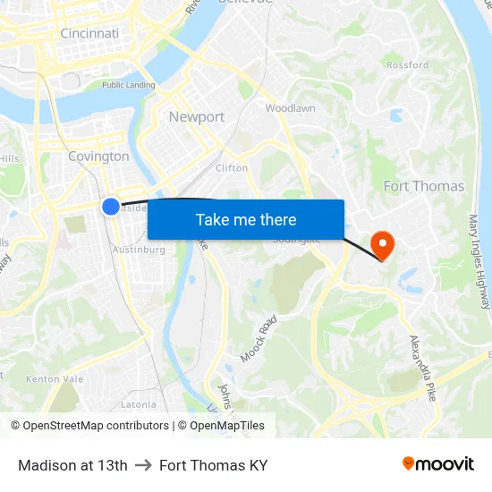 Madison at 13th to Fort Thomas KY map