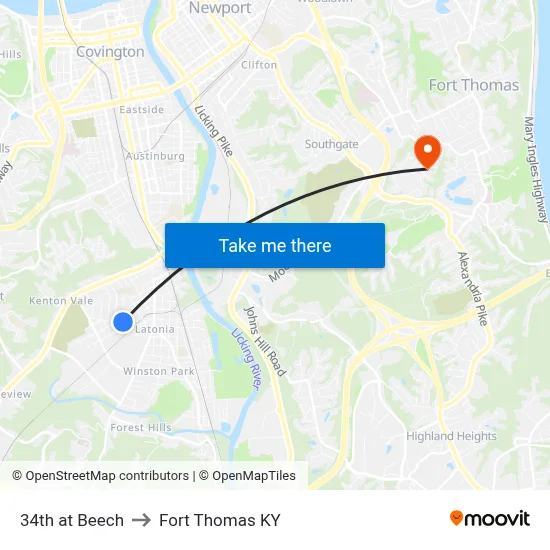 34th at Beech to Fort Thomas KY map