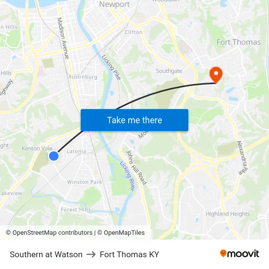 Southern at Watson to Fort Thomas KY map