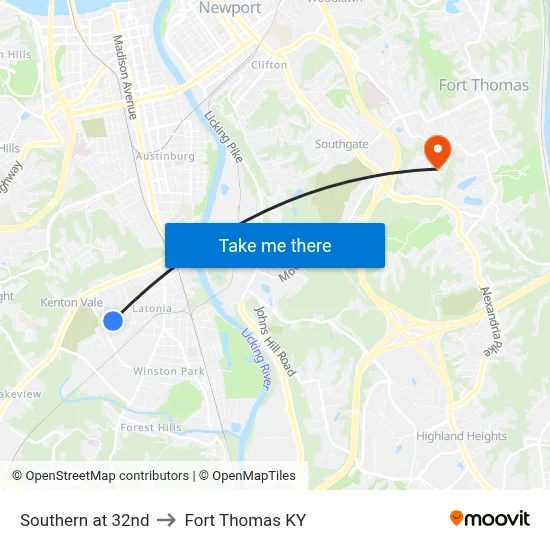 Southern at 32nd to Fort Thomas KY map