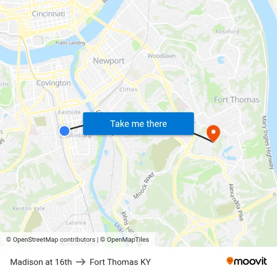 Madison at 16th to Fort Thomas KY map
