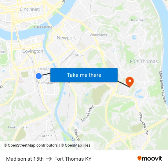 Madison at 15th to Fort Thomas KY map