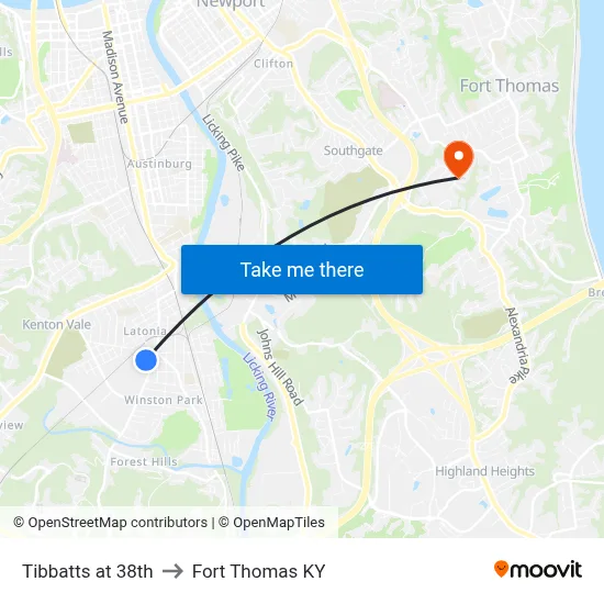 Tibbatts at 38th to Fort Thomas KY map