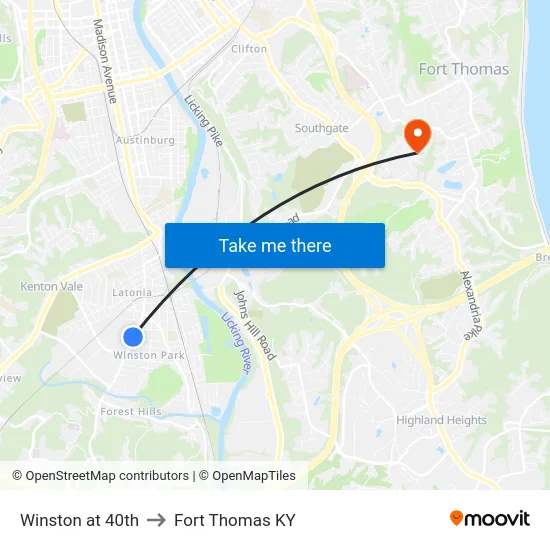 Winston at 40th to Fort Thomas KY map