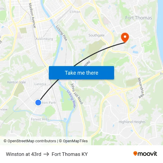 Winston at 43rd to Fort Thomas KY map