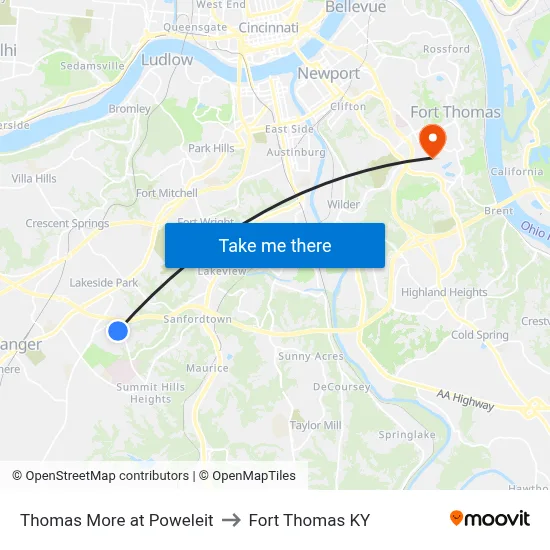Thomas More at Poweleit to Fort Thomas KY map