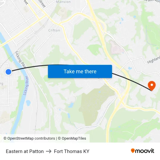 Eastern at Patton to Fort Thomas KY map