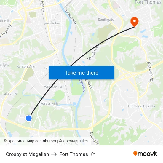 Crosby at Magellan to Fort Thomas KY map