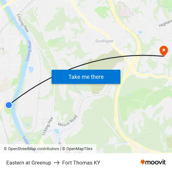 Eastern at Greenup to Fort Thomas KY map