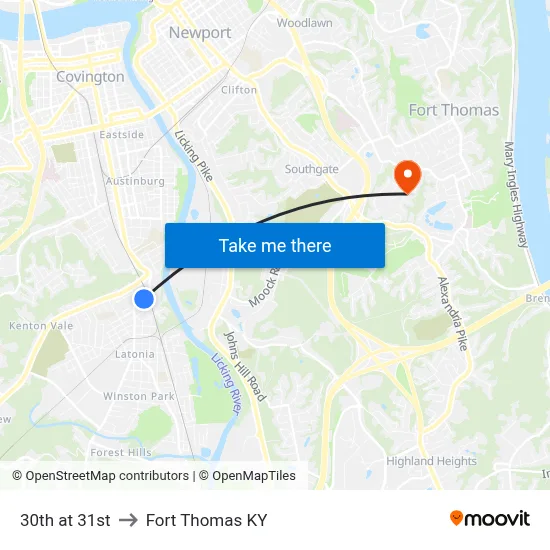 30th at 31st to Fort Thomas KY map