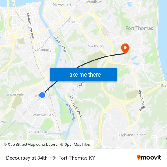 Decoursey at 34th to Fort Thomas KY map