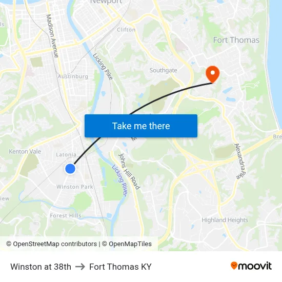Winston at 38th to Fort Thomas KY map