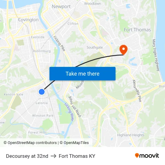 Decoursey at 32nd to Fort Thomas KY map