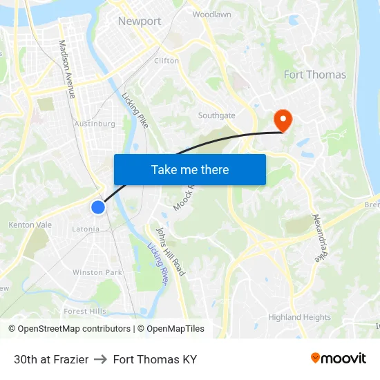30th at Frazier to Fort Thomas KY map
