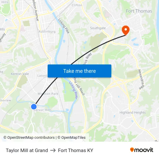 Taylor Mill at Grand to Fort Thomas KY map