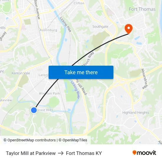 Taylor Mill at Parkview to Fort Thomas KY map