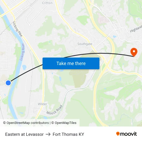 Eastern at Levassor to Fort Thomas KY map