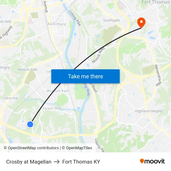 Crosby at Magellan to Fort Thomas KY map