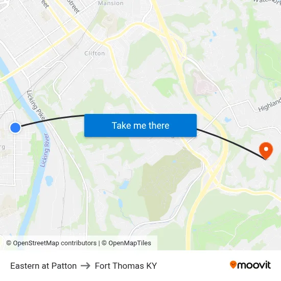 Eastern at Patton to Fort Thomas KY map