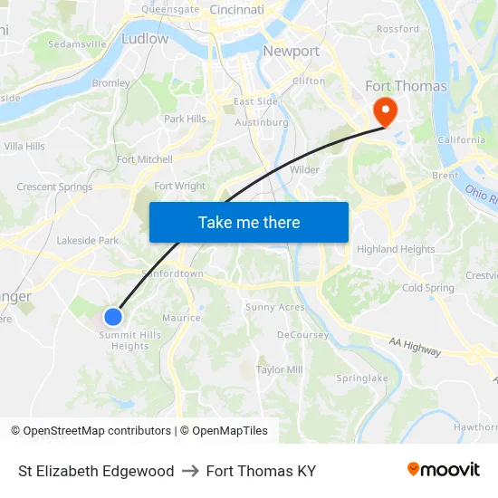 St Elizabeth Edgewood to Fort Thomas KY map