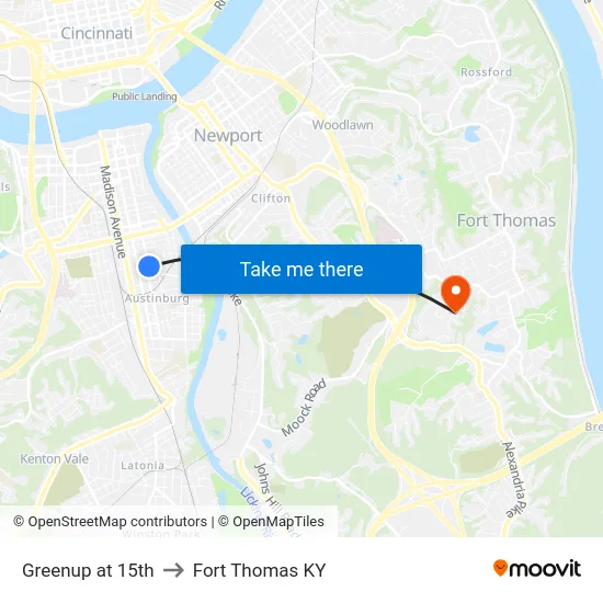 Greenup at 15th to Fort Thomas KY map