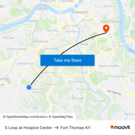 S Loop at Hospice Center to Fort Thomas KY map