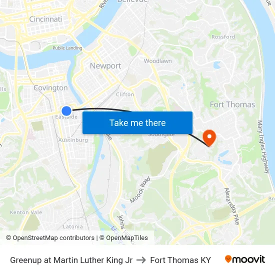 Greenup at Martin Luther King Jr to Fort Thomas KY map