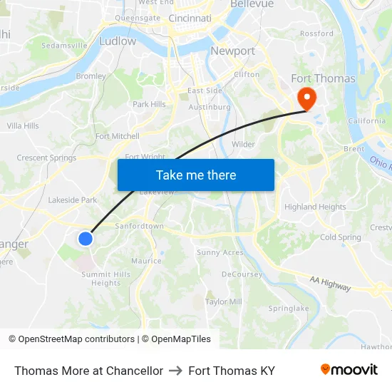 Thomas More at Chancellor to Fort Thomas KY map