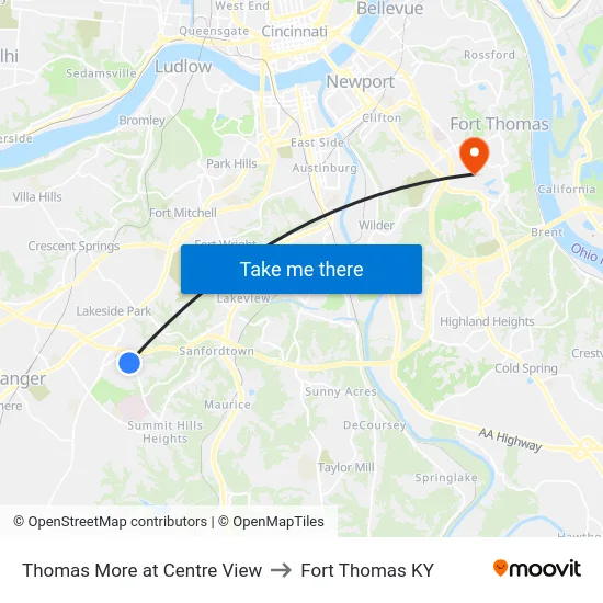 Thomas More at Centre View to Fort Thomas KY map