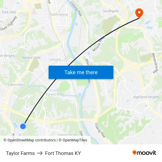 Taylor Farms to Fort Thomas KY map