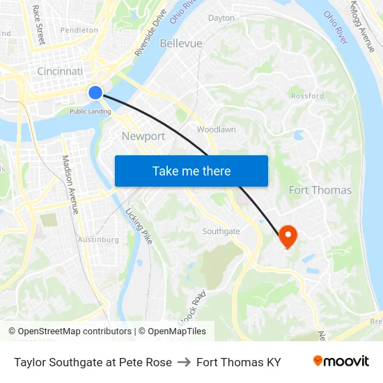 Taylor Southgate at Pete Rose to Fort Thomas KY map