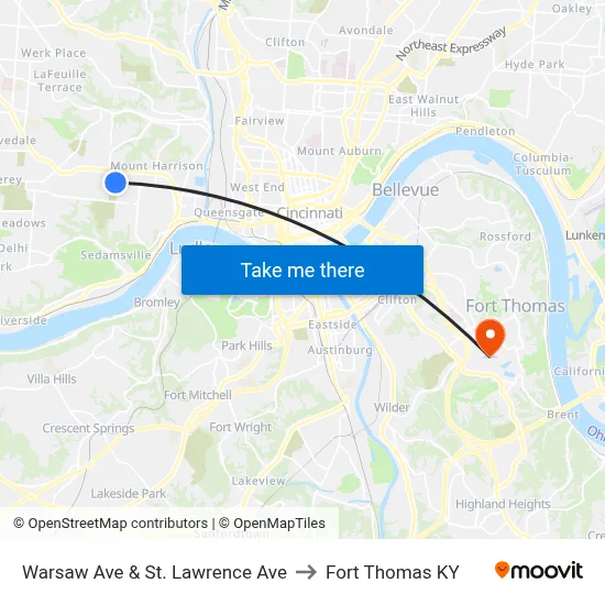 Warsaw Ave & St. Lawrence Ave to Fort Thomas KY map