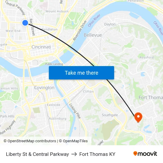 Liberty St & Central Parkway to Fort Thomas KY map