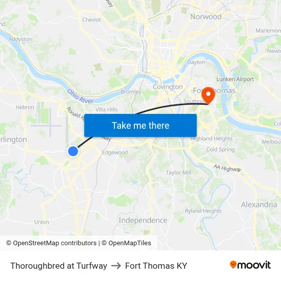 Thoroughbred at Turfway to Fort Thomas KY map