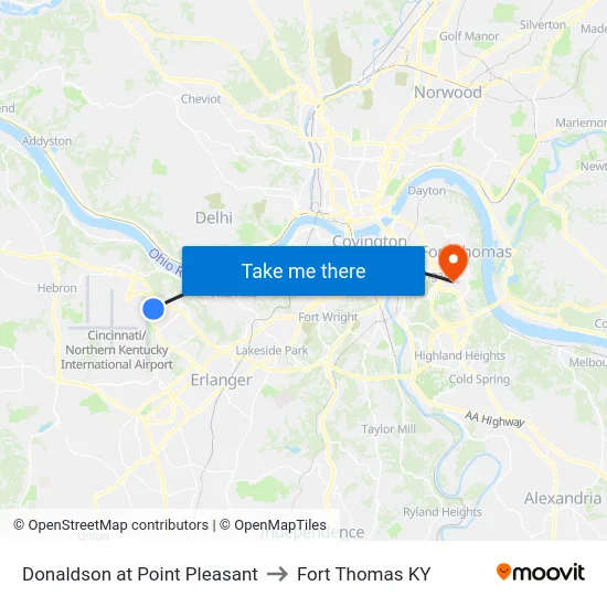 Donaldson at Point Pleasant to Fort Thomas KY map