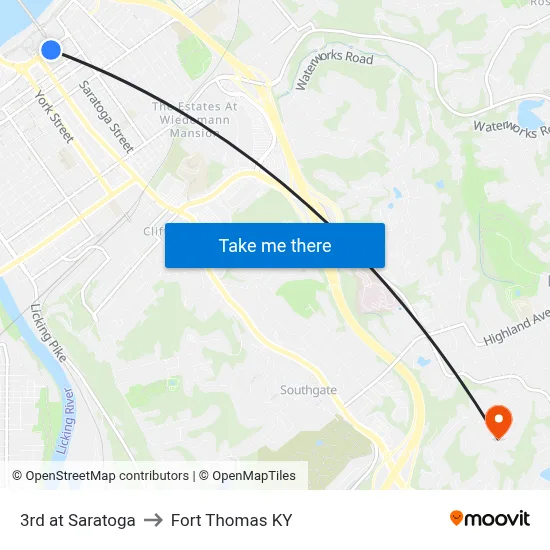 3rd at Saratoga to Fort Thomas KY map