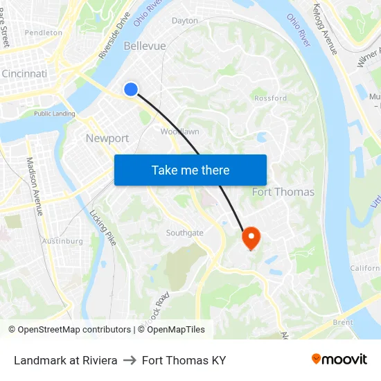 Landmark at Riviera to Fort Thomas KY map