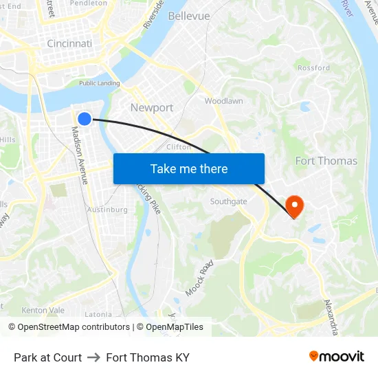 Park at Court to Fort Thomas KY map