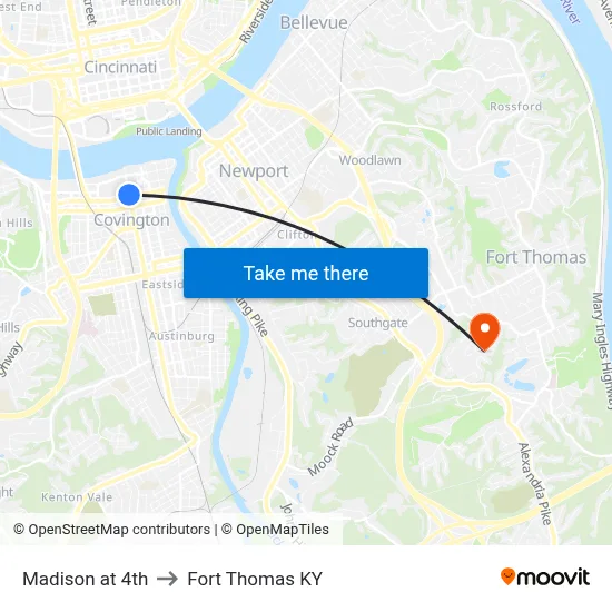 Madison at 4th to Fort Thomas KY map