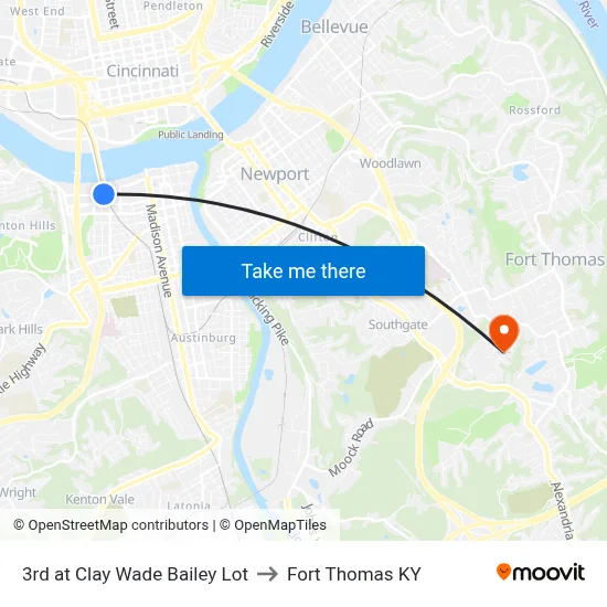 3rd at Clay Wade Bailey Lot to Fort Thomas KY map